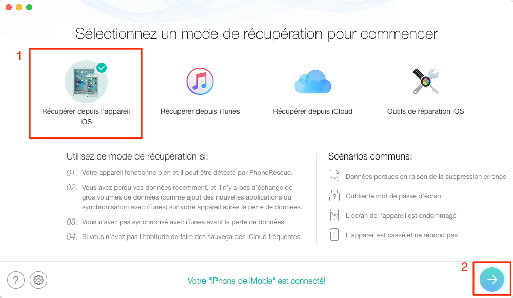 Récupérer depuis l'appareil iOS