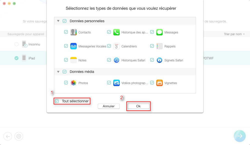 Sélectionnez une sauvegarde iTunes