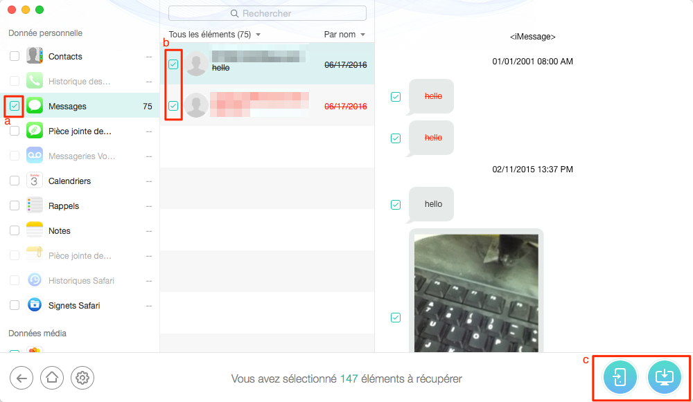 Sélectionnez les messages – étape 2