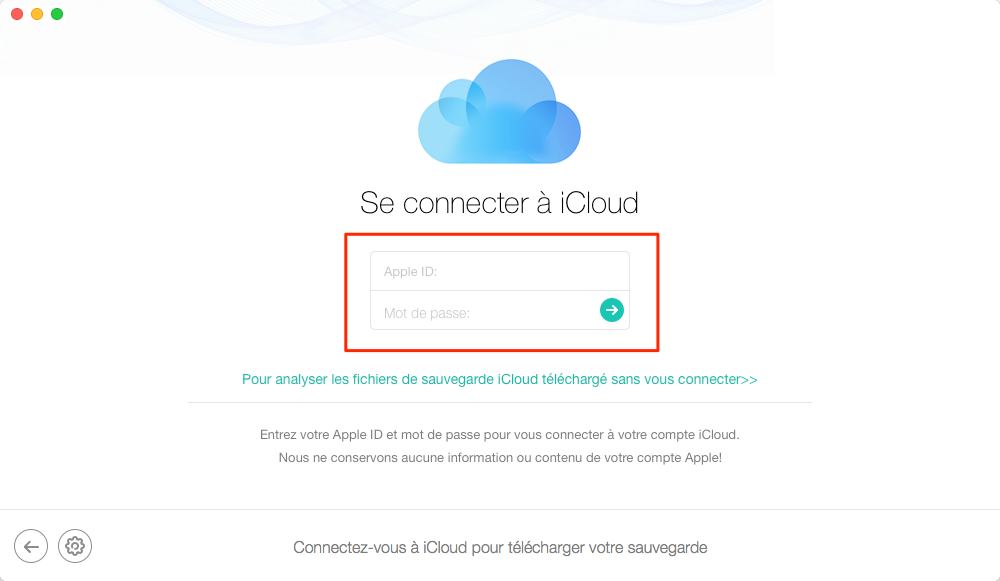 Saisissez identifiant Apple et le mot de passe