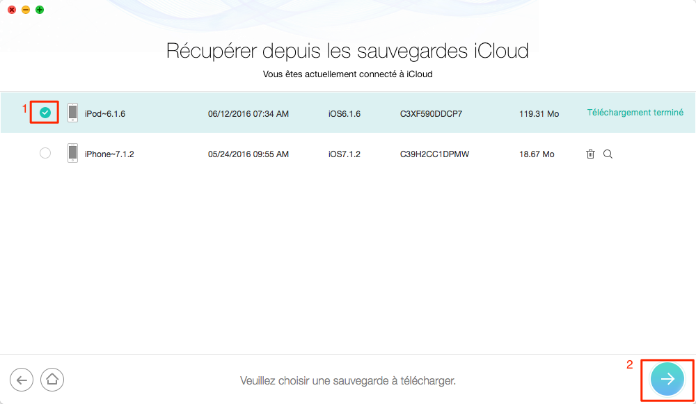 Choisissez la sauvegarde