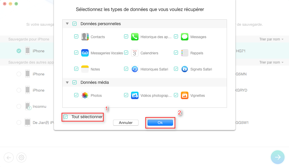 Sélectionnez les types de données – étape 4