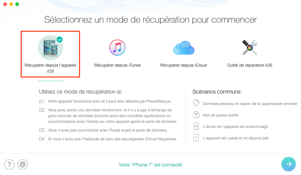 Récupérer rappels depuis iPhone 7 – étape 2