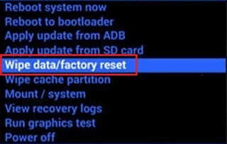 Sélectionnez Wipe data/Factory reset