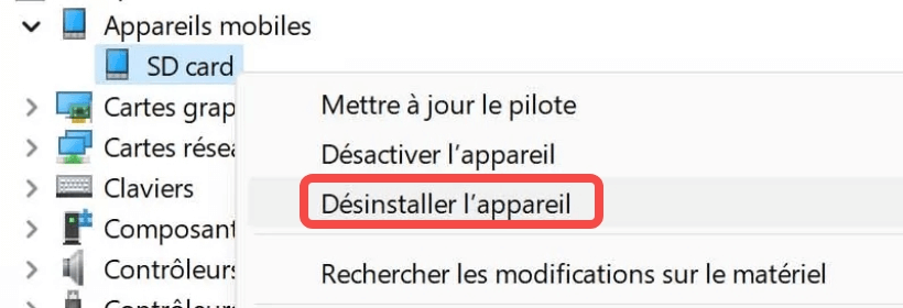 Réinstaller le pilote - Désinstaller l’appareil