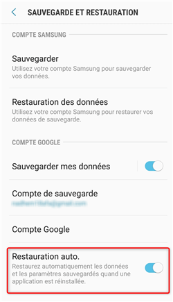 Restauration des contacts sur le téléphone Samsung