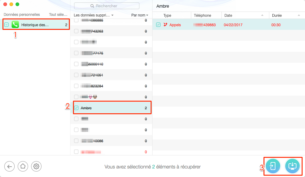 Récupération de l'historique des appels supprimés sur iPhone – étape 3