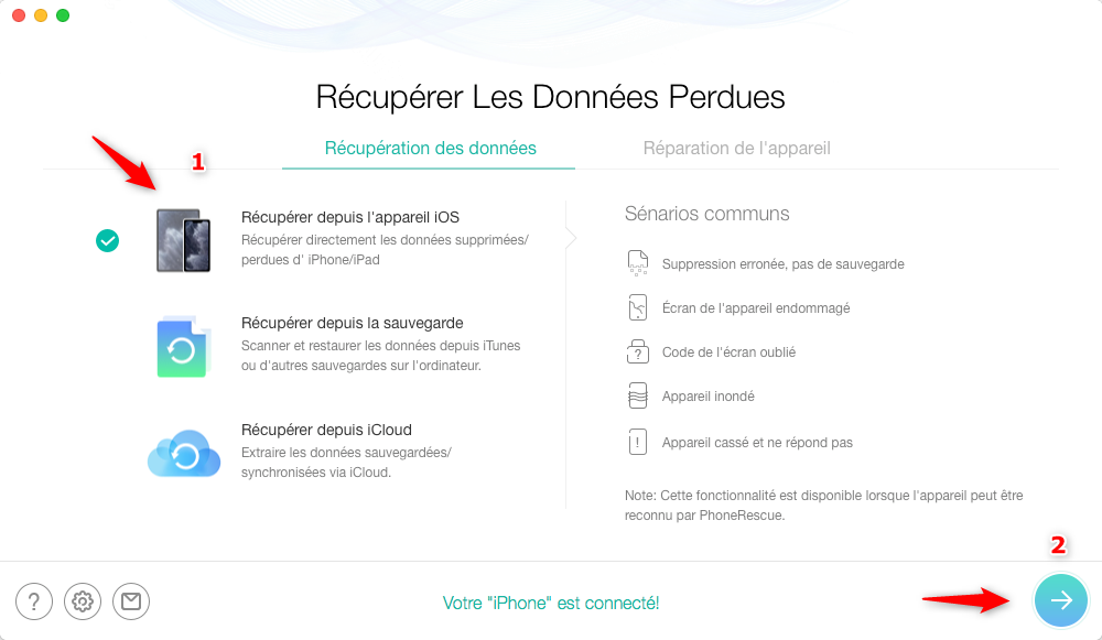 Récupérer les notes supprimées sur iPhone – étape 1
