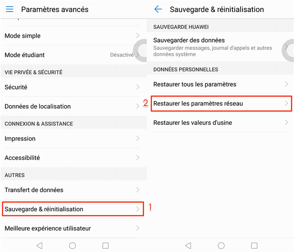 Restaurer les paramètres réseau