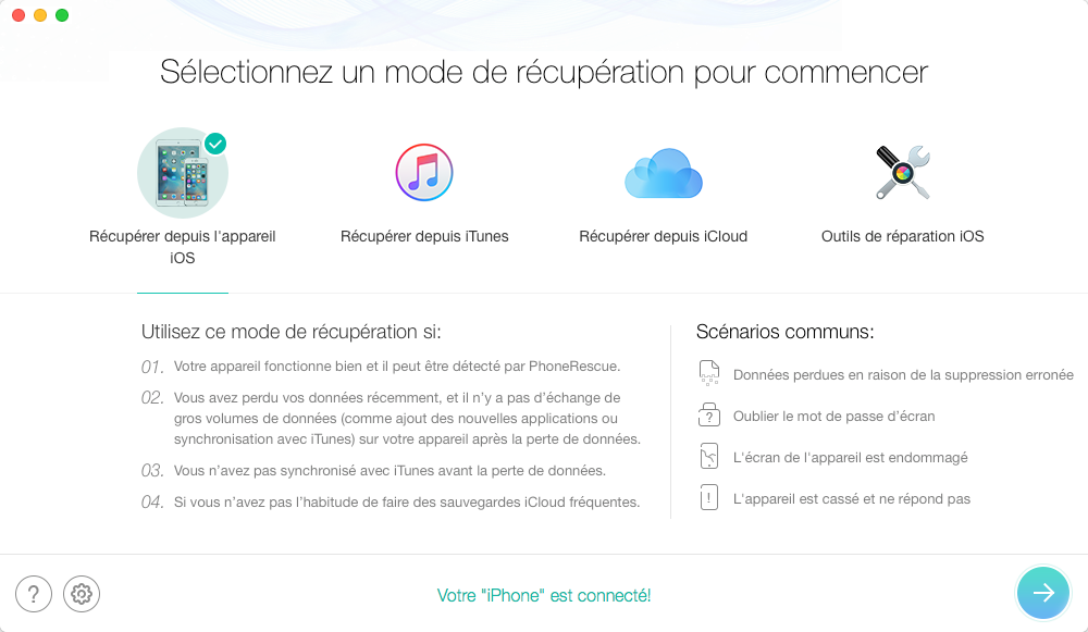 Récupérer les contacts effacés sur iPhone sans sauvegarde – étape 1