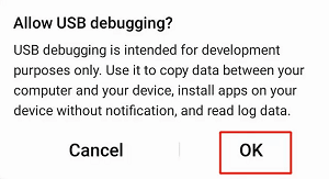 Accepter la notification de débogage USB