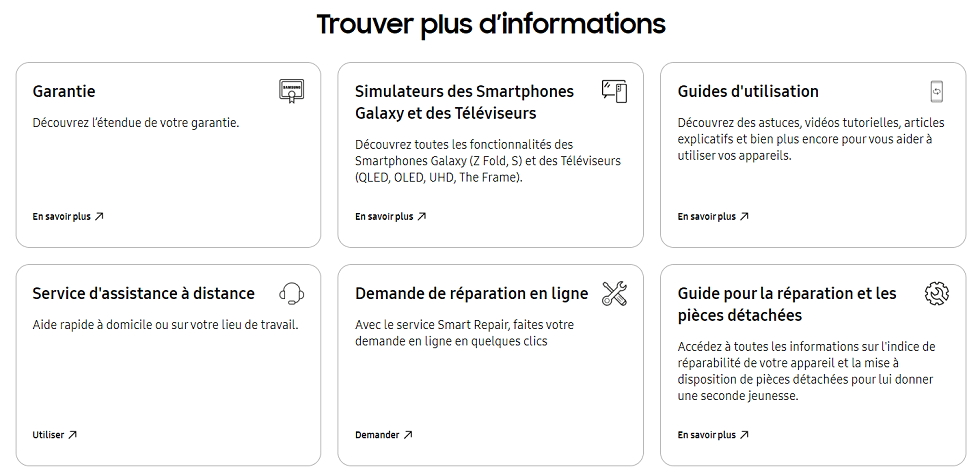 Aide et assistance produit de Samsung