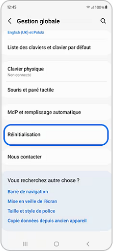 Réinitialiser Samsung