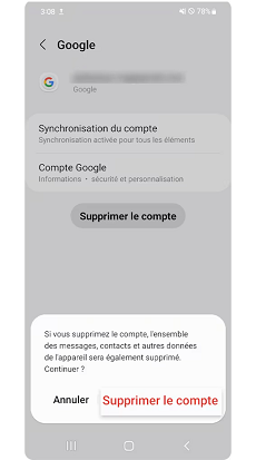 Supprimer le compte Google Samsung via Paramètres