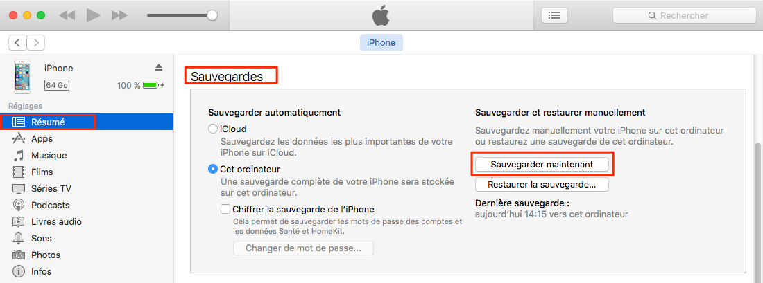 Sauvegarder votre ancien iPhone via iTunes