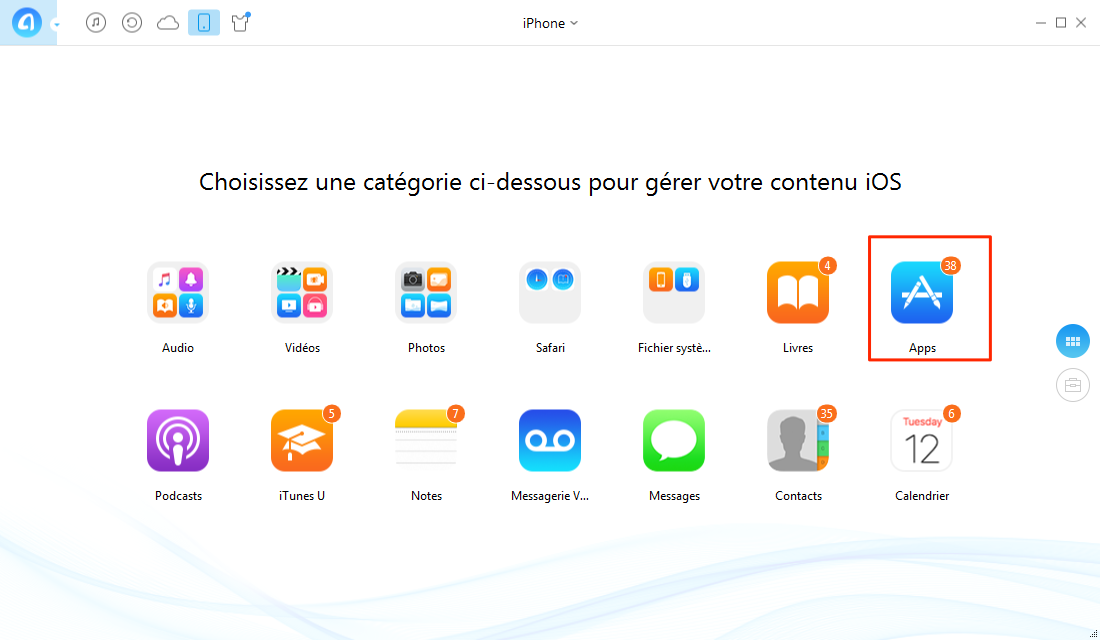 Sauvegarder applications iPhone sur PC- étape 2