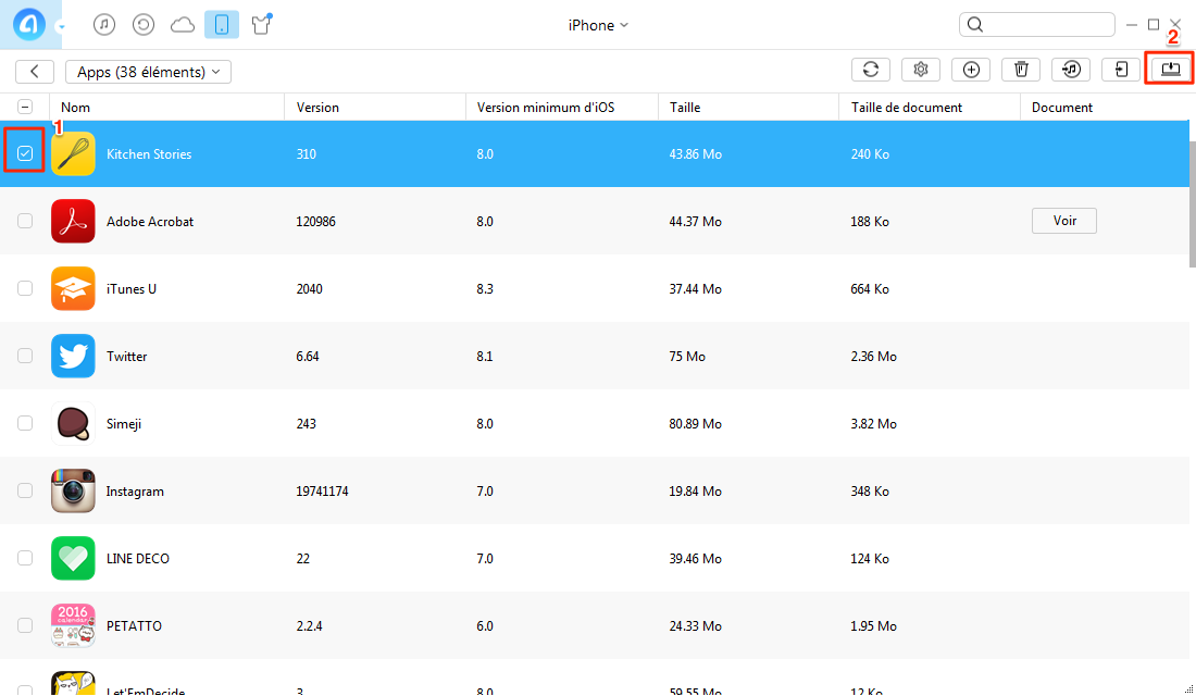 Transférer/exporter applications iPhone sur PC - étape 3