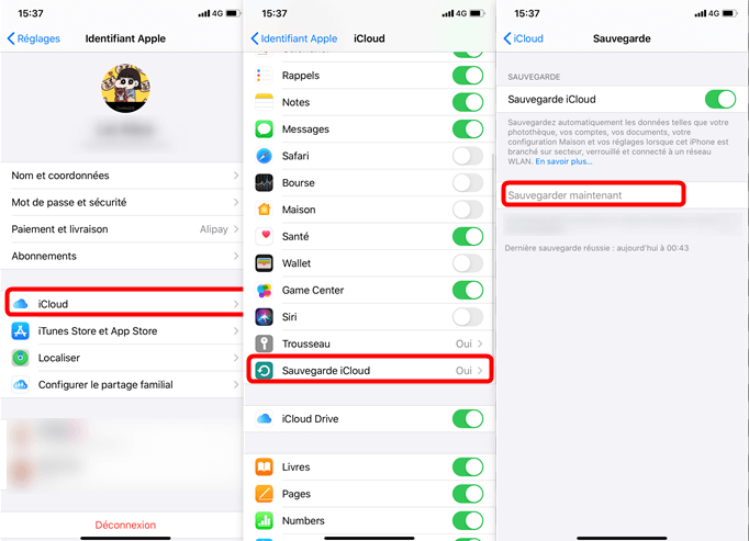 Sauvegarder données iPhone avec iCloud