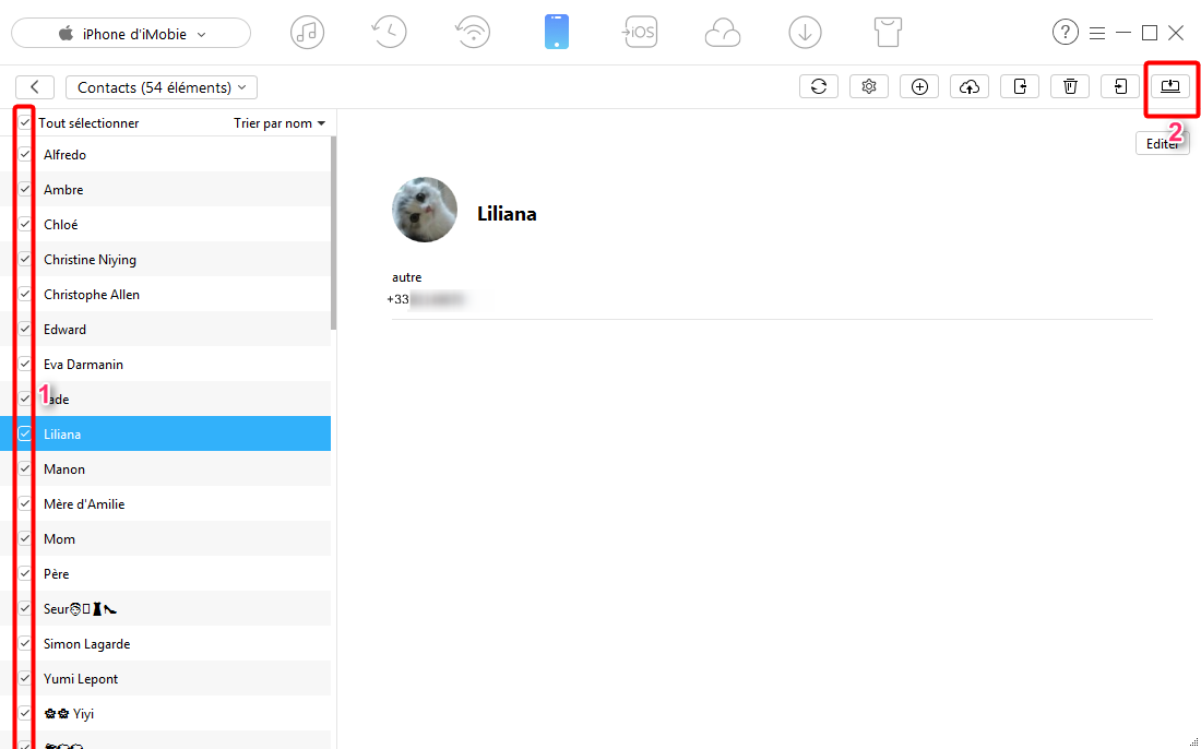 Copier les contacts iPhone 6/6s (Plus) sur PC - étape 3