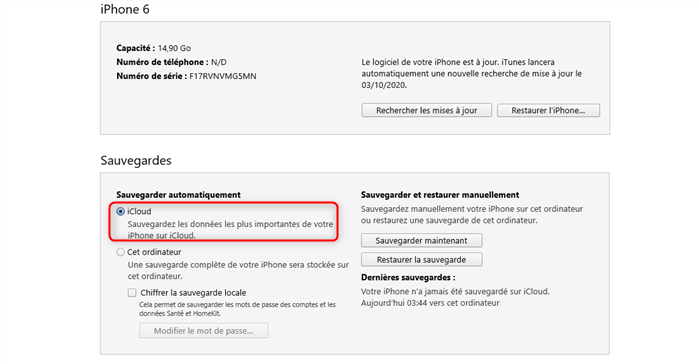 Sauvegarde iTunes iCloud