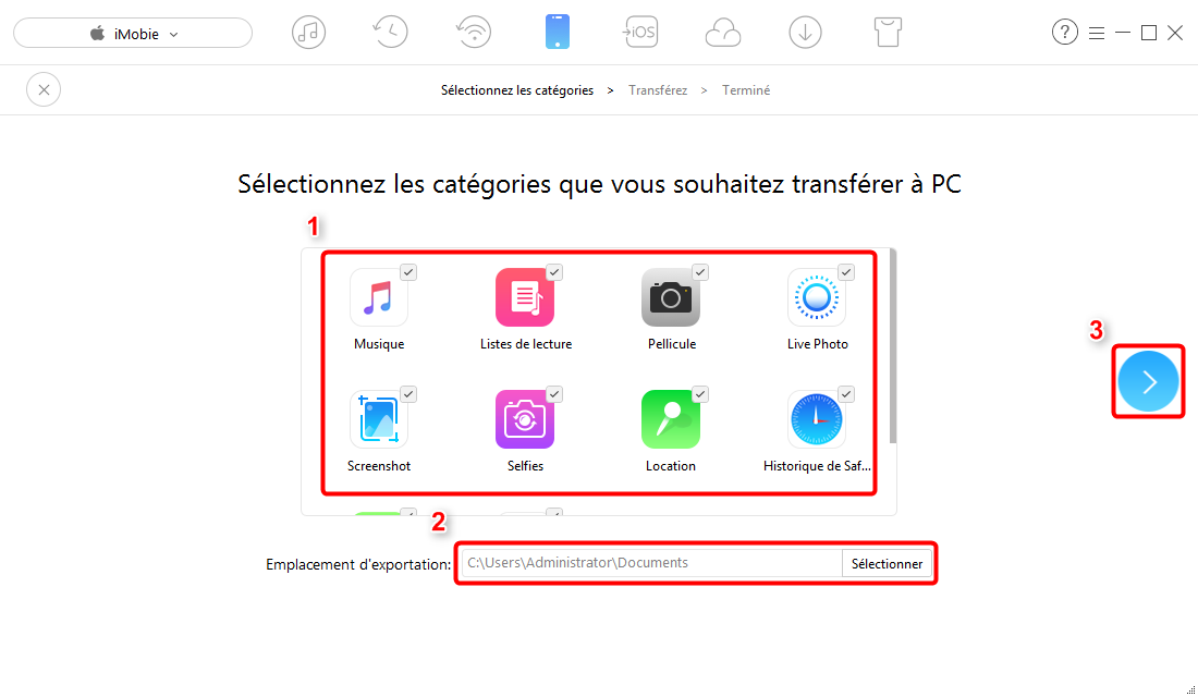 Sauvegarder iPhone sur un disque dur externe avec AnyTrans pour iOS – étape 3