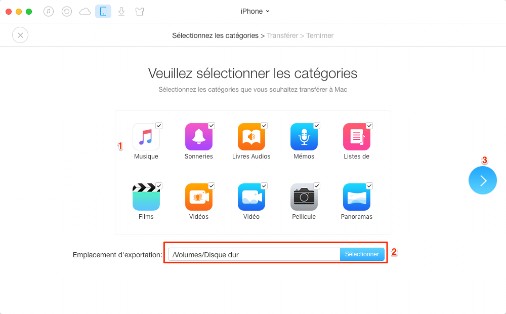 Sauvegarder iPhone sur un disque dur externe avec AnyTrans – étape 3