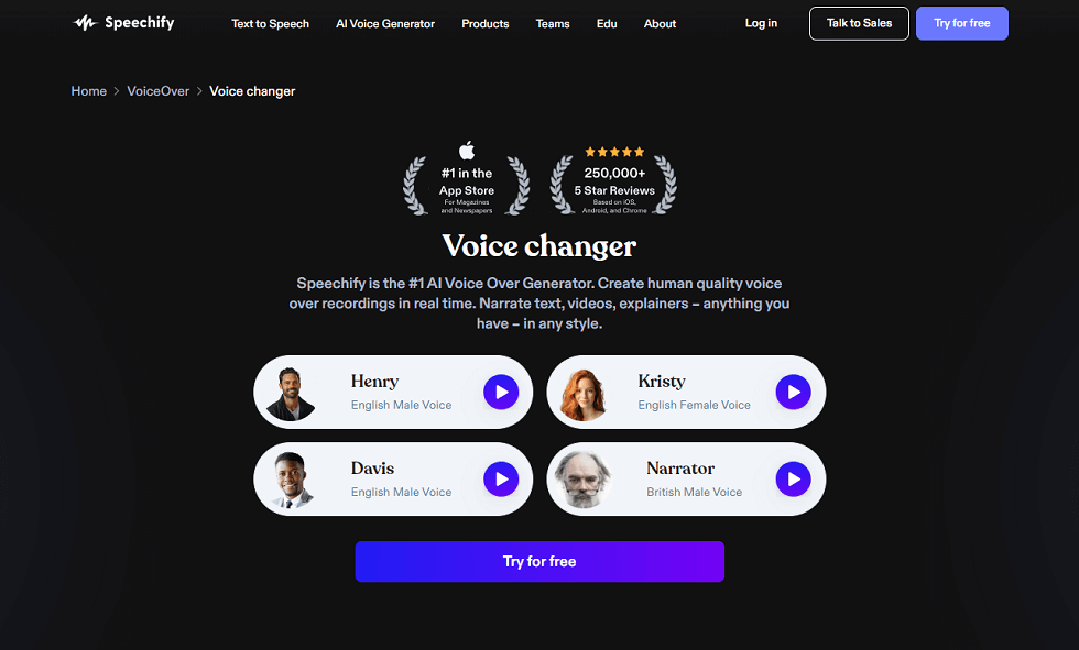 Speechify Voice Changer - Page de produit
