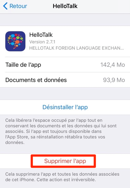Supprimer les applications iPhone X/XR/XS Max depuis paramètres
