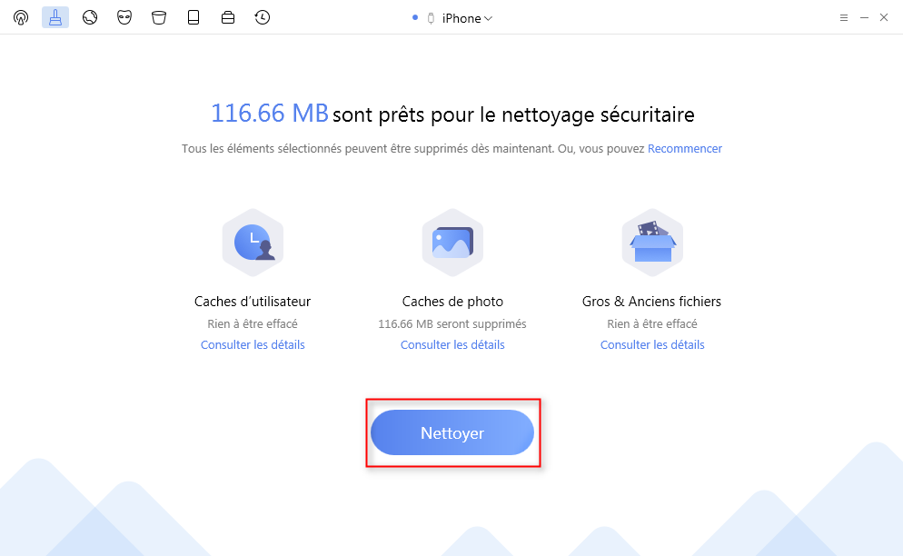 Supprimer Caches de photo de l'iPhone avec PhoneClean – étape 4