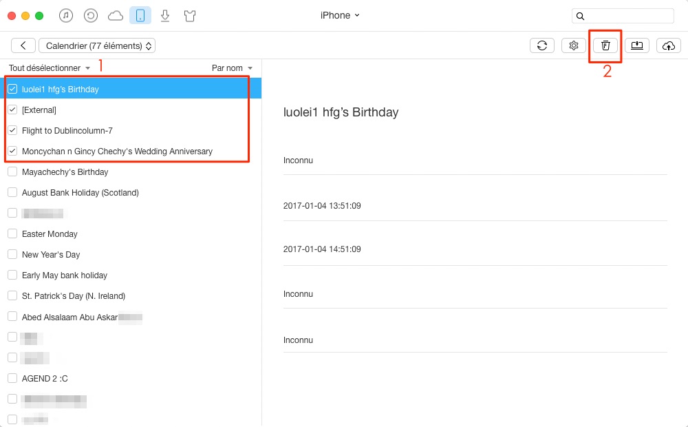 Supprimer les calendriers d’iPhone 7 en un clic – étape 3