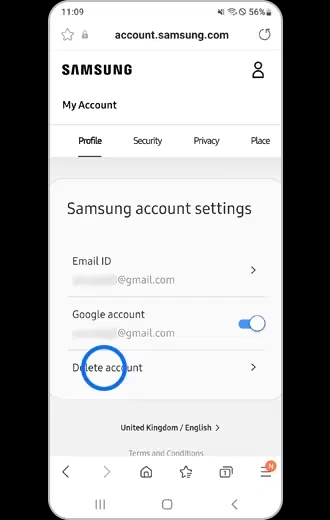 Supprimer le compte Samsung