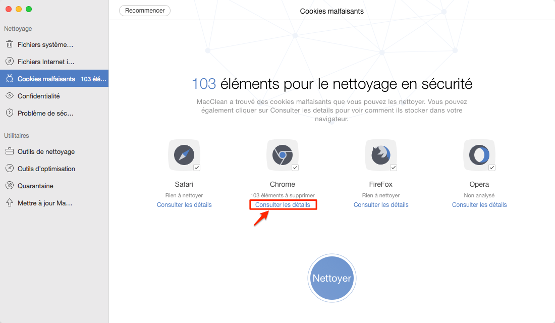 Supprimer les cookies malveillants sur Mac avec MacClean - étape 3