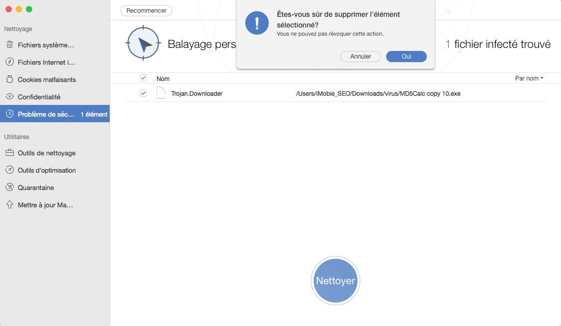 Supprimer leslogiciels malveillantes sur Mac avec MacClean - étape 2