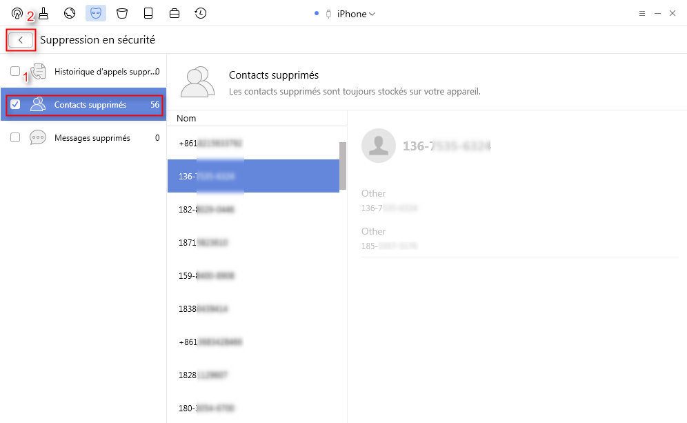 Effacer des Contacts supprimés de l'iPhone - étape 2