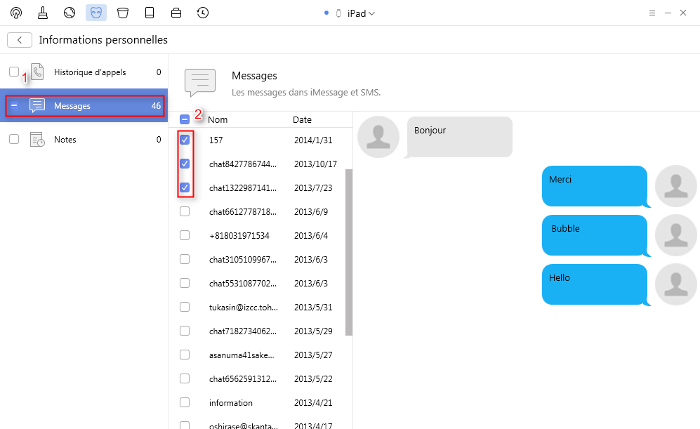 Supprimer les messages sur iPad avec l'aide de PhoneClean - étape 3