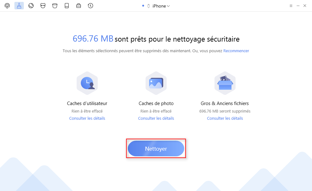 Trouver et supprimer de grandes vidéos iPhone avec PhoneClean – étape 3