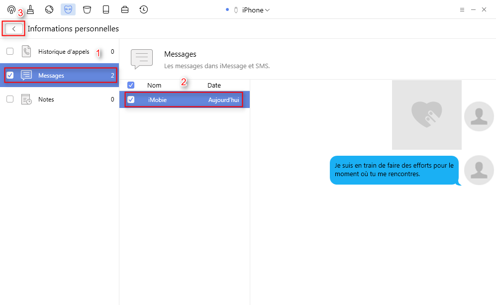 Choisissez les messages indérables sur iPhone avec PhoneClean - étape 3