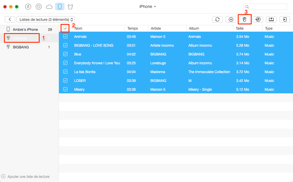 Comment supprimer Playlist sur iPhone avec AnyTrans - étape 3