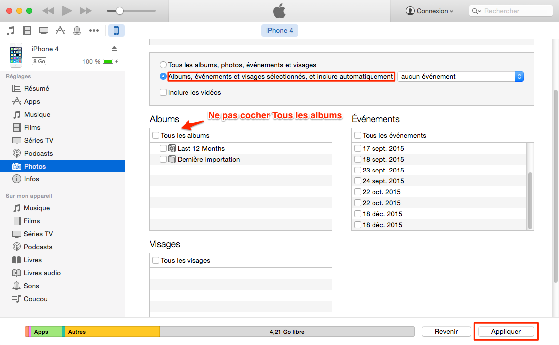 Supprimer les photos synchronisées sur iPhone via iTunes