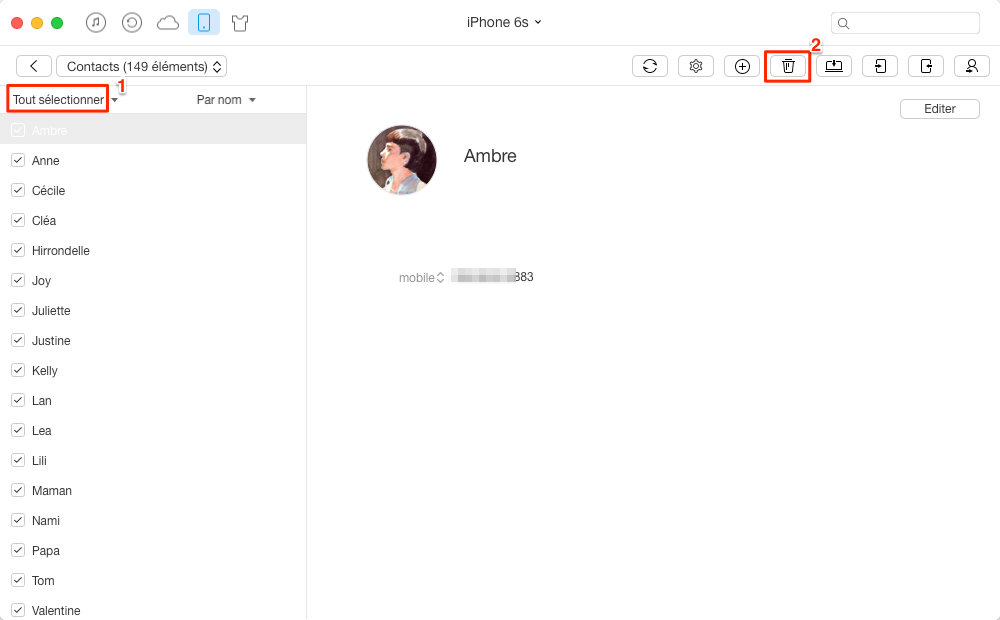 Supprimer tous les contacts sur iPhone 6 via AnyTrans - étape 2