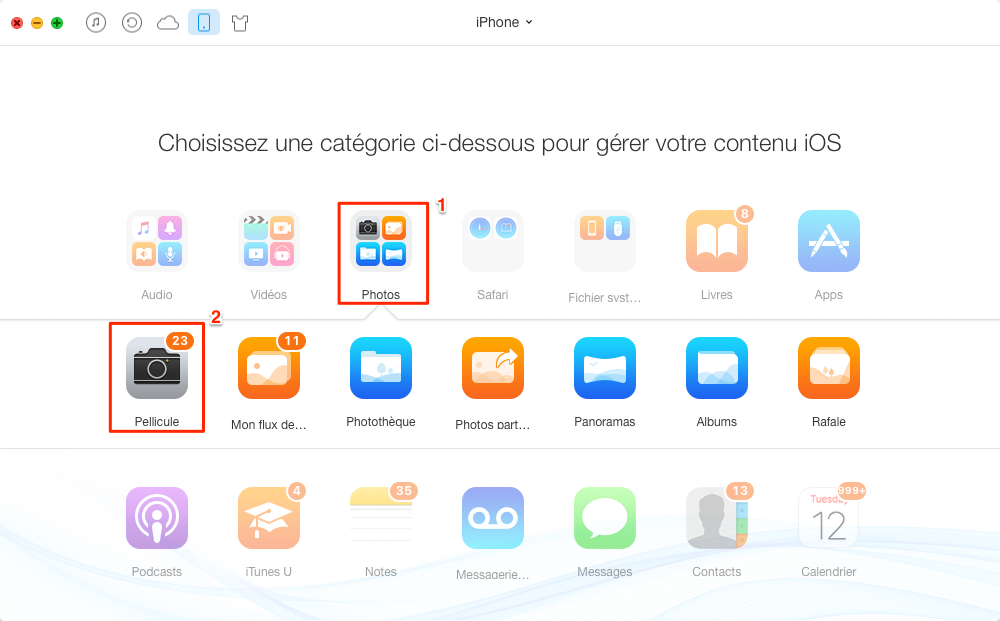 Supprimer les photos de la Pellicule d'iPhone avec AnyTrans - étape 2