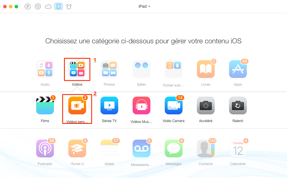 Supprimer des vidéos sur iPad - étape 2