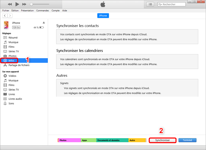 Synchroniser contacts Outlook via iTunes