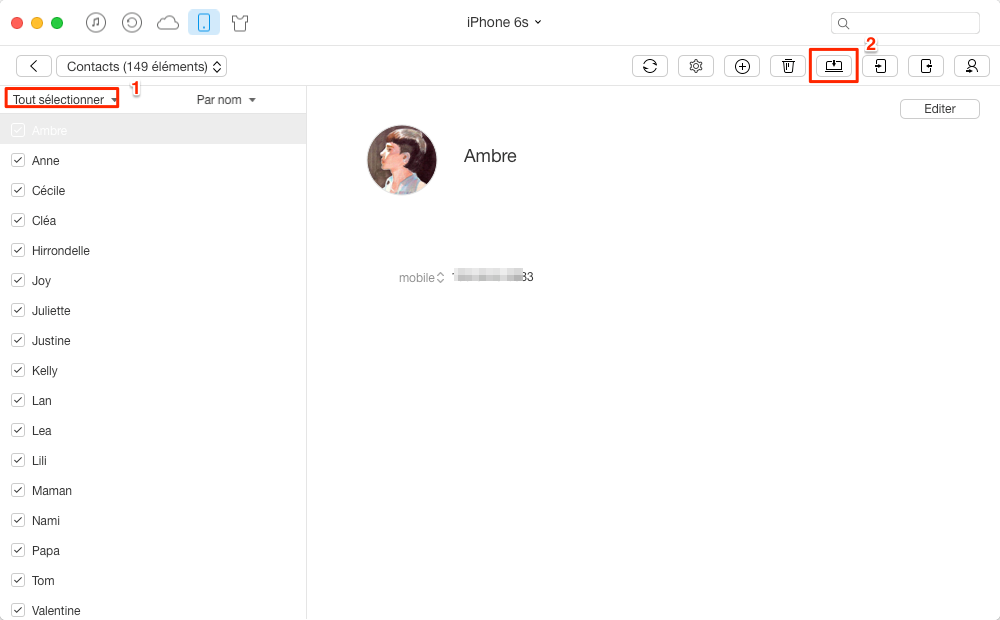 Comment sauvegarder des contacts iPhone vers Mac - étape 3