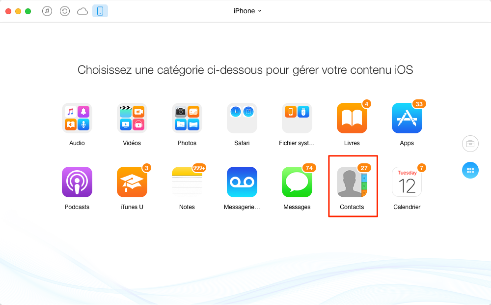 Importer les contacts vers Mac depuis iPhone 5/6/7 – étape 2