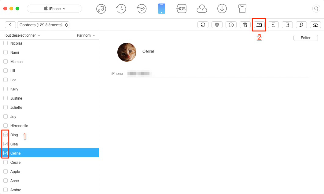 Transférer les contacts iPhone vers Mac – étape 3