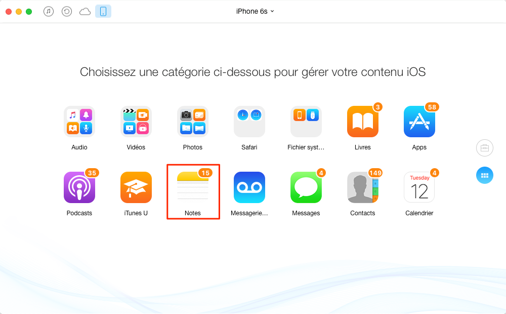 Transférer des notes iPhone 6s vers Mac directement - étape 2