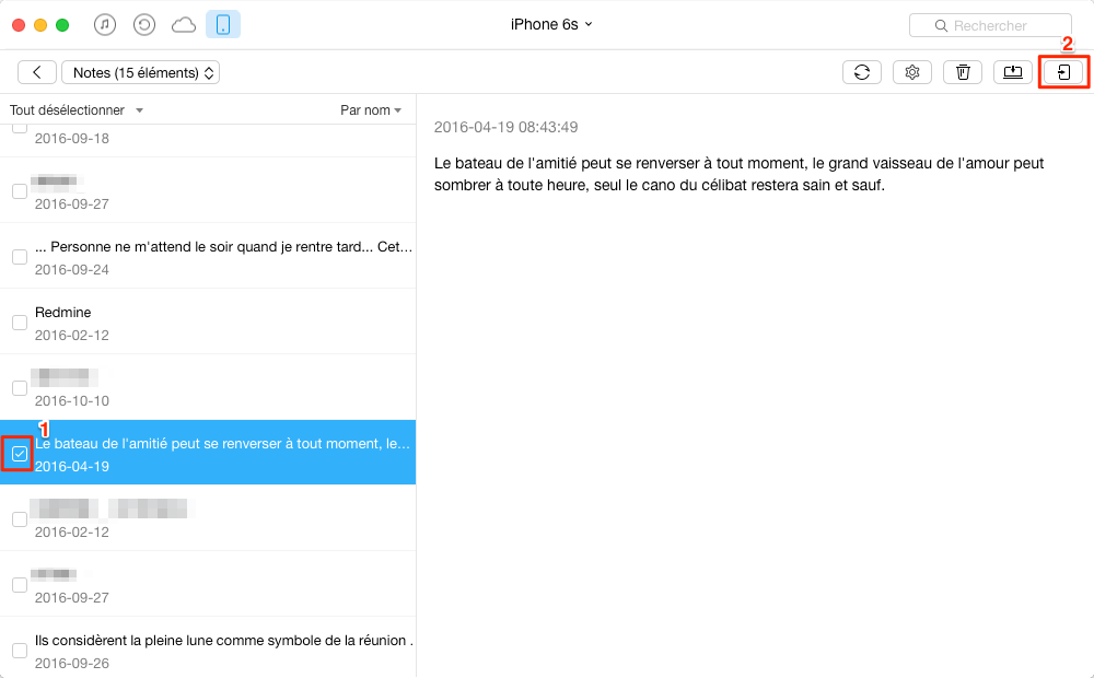 Sauvegarder des notes iPhone 6s vers Mac - étape 3
