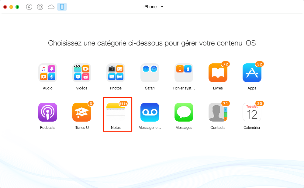 Transférer des notes iPhone vers un Mac avec AnyTrans - étape 2