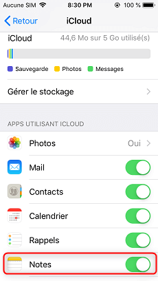 Synchronisation Notes via iCloud